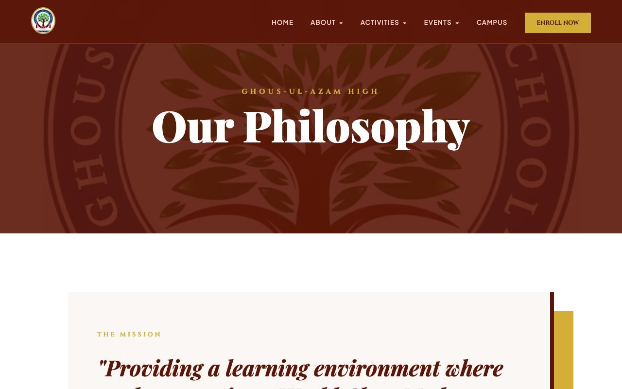 Our Philosophy page on ghsofficial.com, maroon header over the school crest
