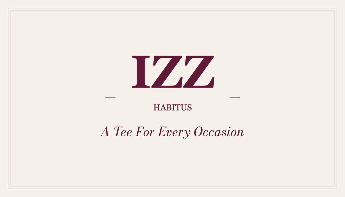 IZZ Habitus card, front: wordmark with the line A Tee For Every Occasion
