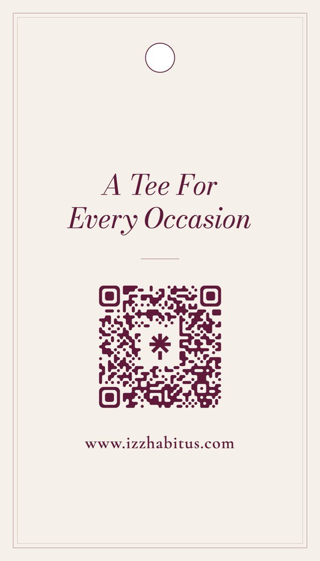 IZZ Habitus hang tag, back: tagline, QR code and website