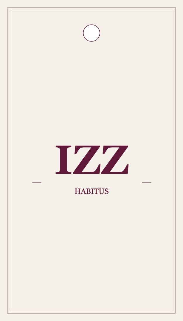 IZZ Habitus hang tag, front: wordmark