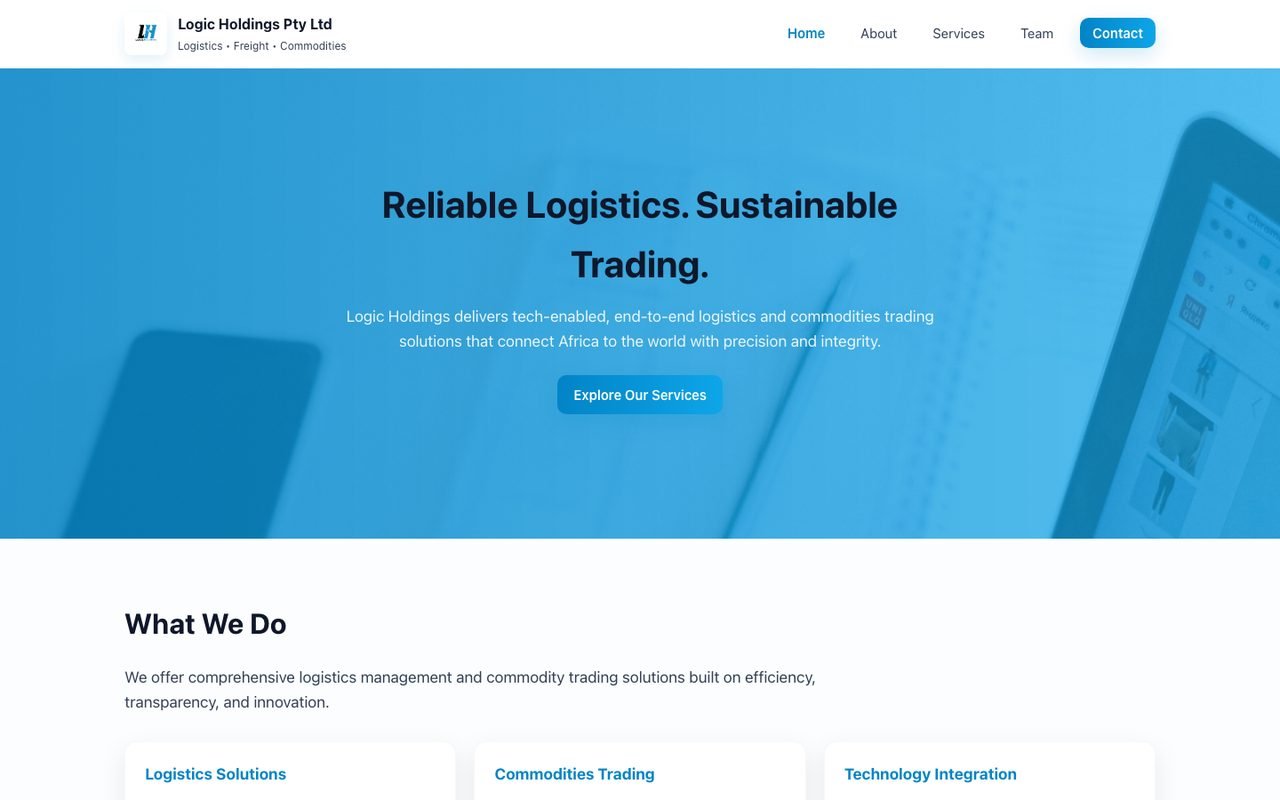 Homepage of logicholdingsgroup.co.za, the Logic Holdings website